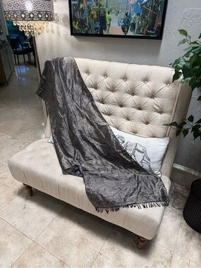 Navy & Silver Metallic Paisley Pashmina / Evening Shawl Wrap